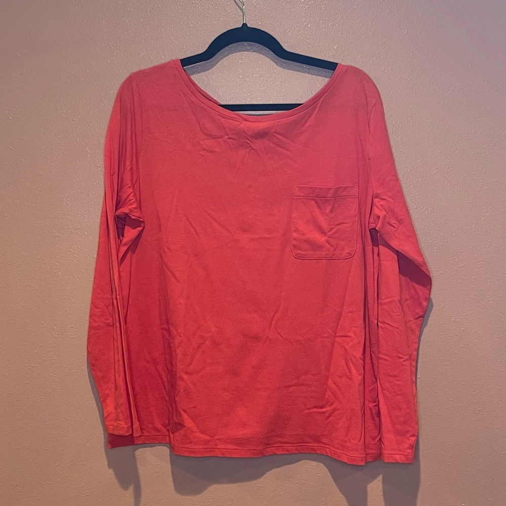 St John’s Bay Size L Basic Long Tee-shirt Red Slight Boat Neck